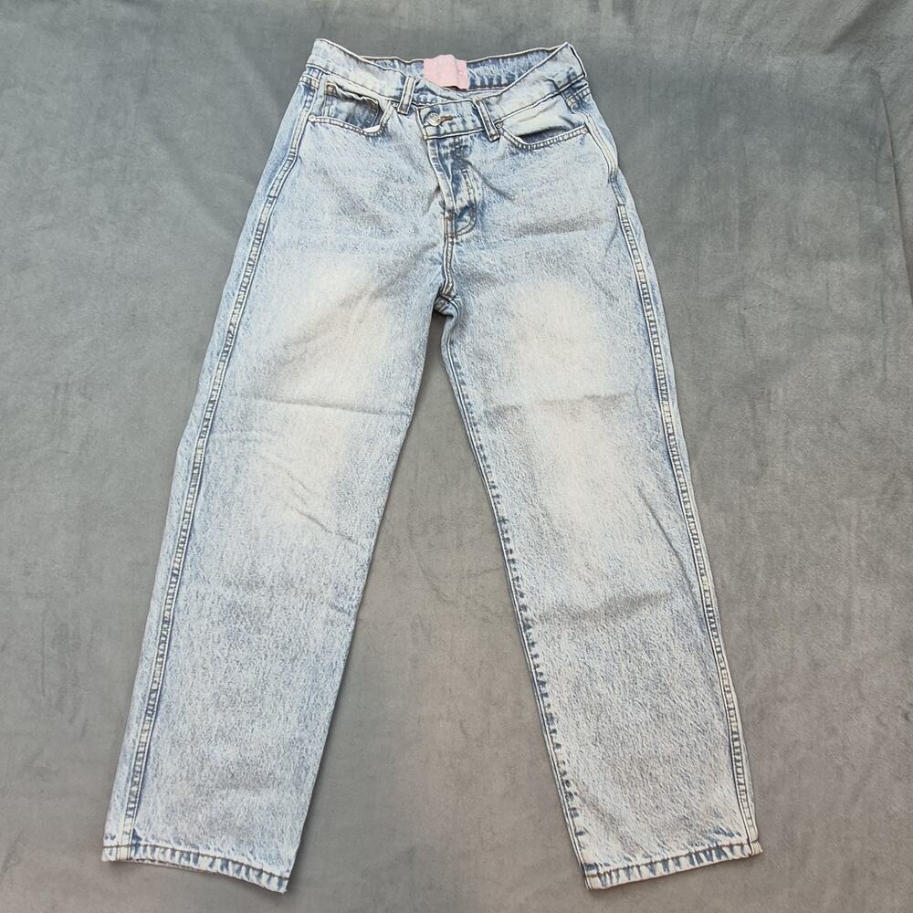 Revice Asymmetrical Retro Star Girl 80s Style Button Fly Light Wash Jeans Sz 28